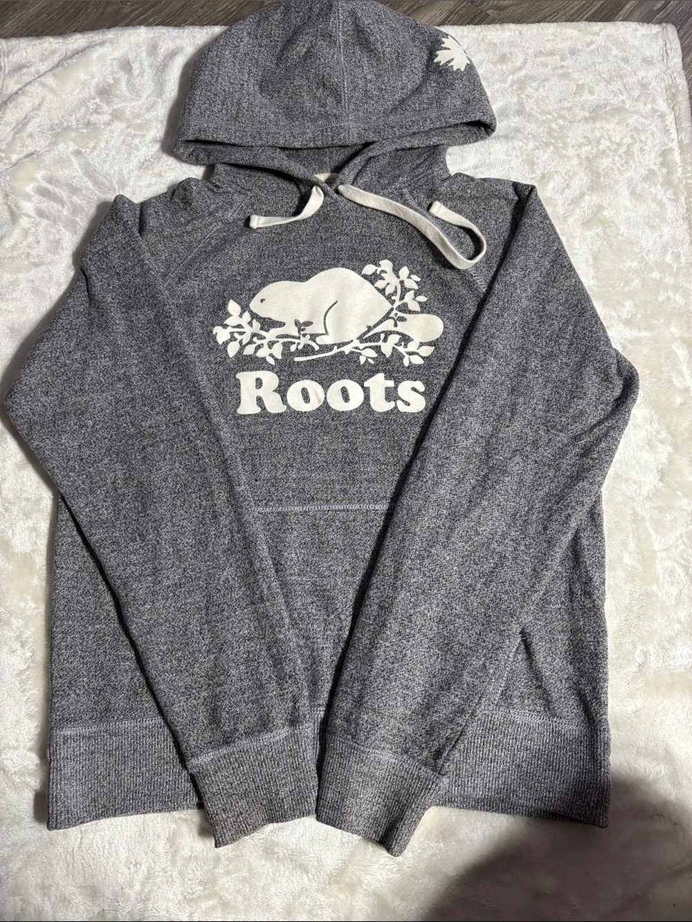 Roots Men's Gray Crewneck Hoodie with White Logo